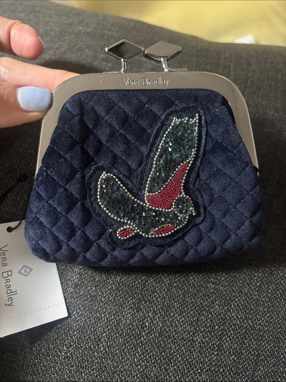 VERA BRADLEY ICONIC KISSLOCK COIN PURSE CLASSIC NAVY VELVET 2018 NWT BEADED NEW - Picture 4 of 13